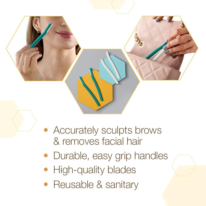 GiGi Dermaplaning Tool for Face & Eyebrows - Precision Eyebrow Razor for Women, Facial Razors for Hair Removal with Safety Cover, 4 Pcs