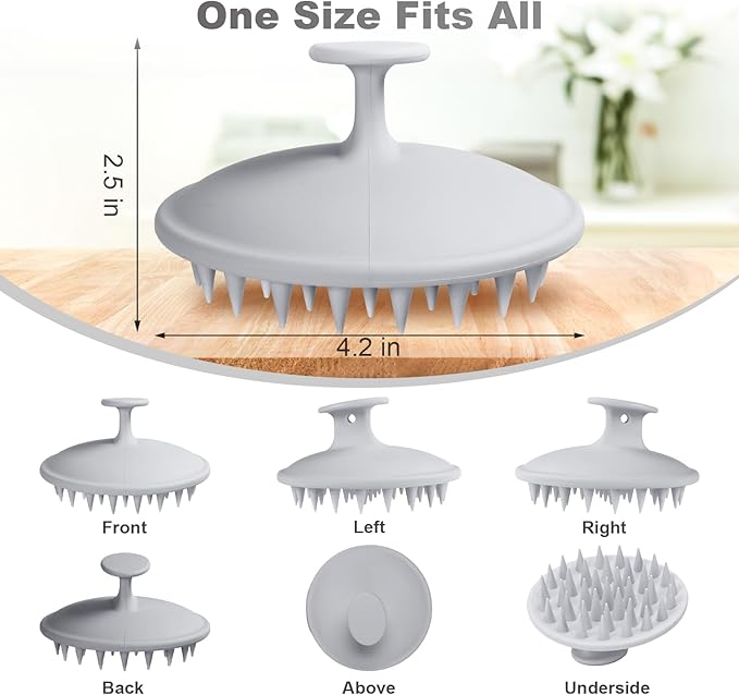 Meartchy Silicone Scalp Massager Shampoo Brush, Scalp Brush for Hair Growth & Dandruff Removal, Hair Scrubber Scalp Stimulator Exfoliator Brush with Soft Bristles for Wet Dry Scalp Care (Grey)