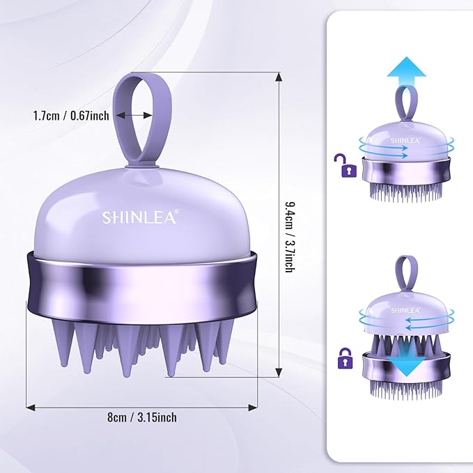 SHINLEA 2 in 1 Scalp Massager Hair Growth,Scalp Scrubber with Soft Silicone Bristles for Dandruff Removal,Shampoo Brush for Exfoliation,Head Massager for Both Wet and Dry Use (Purple) ﻿