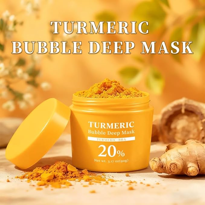 Holy Basil Bubble Deep Mask – Holy Basil & Carbonated Water for Cleansing Pores & Blackheads, Korean Style Clay to Bubble Wash-Off Pack (90g / 3.17 oz) (Turmeric)