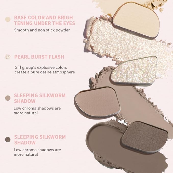 Neutral Mini Eyeshadow Makeup Palette – 4-Color Taupe & Ash Brown Matte Shades with Champagne Silver Glitter, High Pigment Long-Lasting Blendable Cool Tone Eye Shadow for Daily Natural Soft Glam Looks