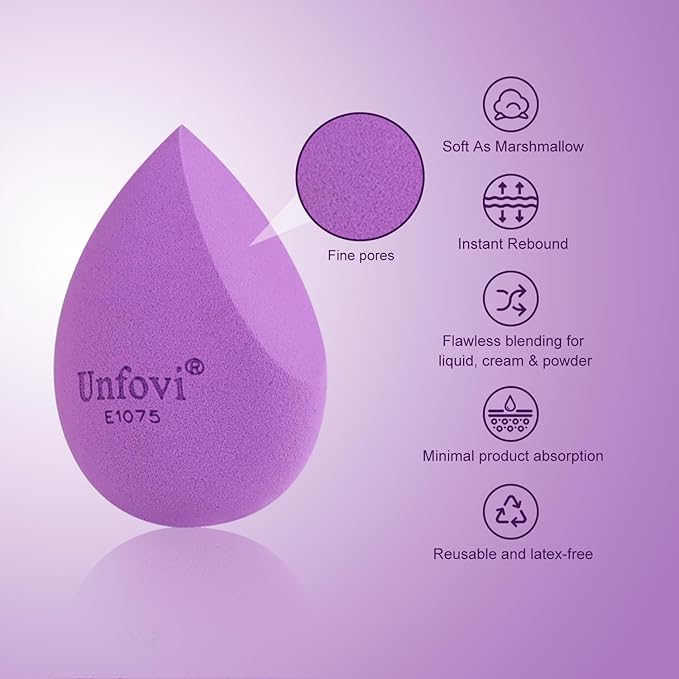 Makeup Sponge Set (4 Shapes 7 pcs) - Latex-Free Blending Sponge for Liquid, Cream & Powder, Soft Reusable Beauty Sponge for Wet/Dry Foundation Application, Face Foundation Blender (Purple)
