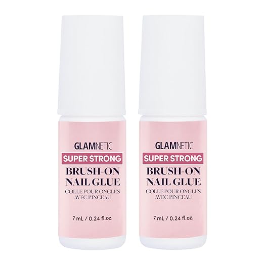 Glamnetic Super Strong Brush On Nail Glue (2 Bottles) | Brush Tip Applicator, Mess Free, Travel Friendly, Vegan | Durable & Long-Lasting | .24 fl. oz.