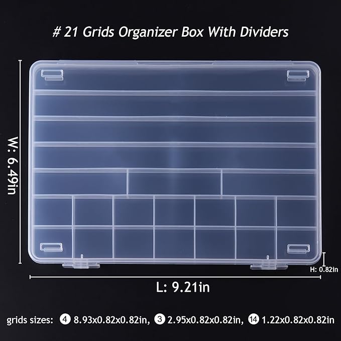 Fspronail 21 Grids Clear Large Plastic Organizer Box With Dividers, Bead Organizers And Storage Compartment Container For Nail Accessories/Jewelry/Craft/Screw/Small Parts/Diamond Painting Art Tools