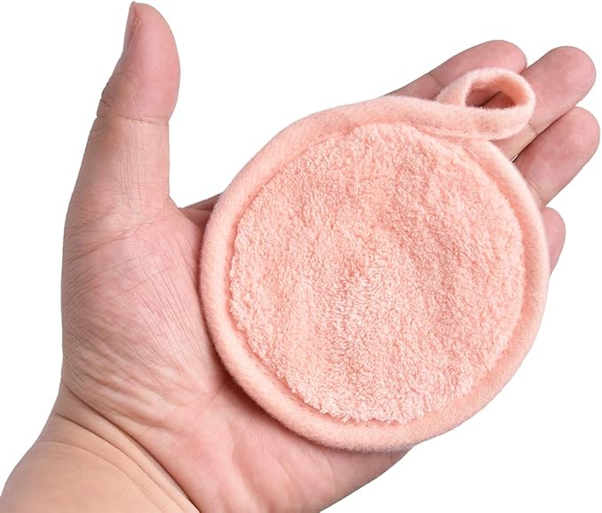 Reusable Makeup Remover Pads 16 Pack Microfiber Cleansing Facial Rounds Wipes Face, Eyes, Lips（3.5inch, Coral）