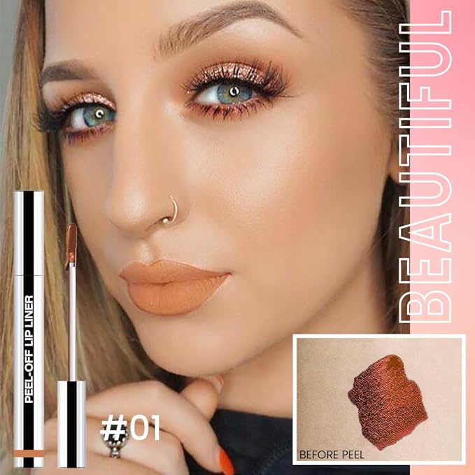 JUAAZIN 2Pcs Matte Liquid Lip Stain Peel Off Lip liner Tattoo, Matte Peel Off Lip Stain, Long Lasting Waterproof Lipstick Lip Gloss Stain, Transfer-proof for All Skin Types (0.24 fl oz-01#+07#)