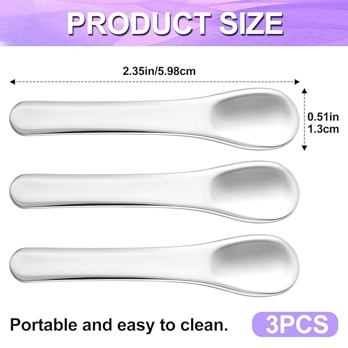 Pndeyo 3pcs Mini Metal Makeup Spatula, Reusable Cosmetic Cream Spatulas Spoon, Skincare Scoop Applicator Facial Massage Beauty Tools for Mixing and Sampling Face Eye Cream- Silver