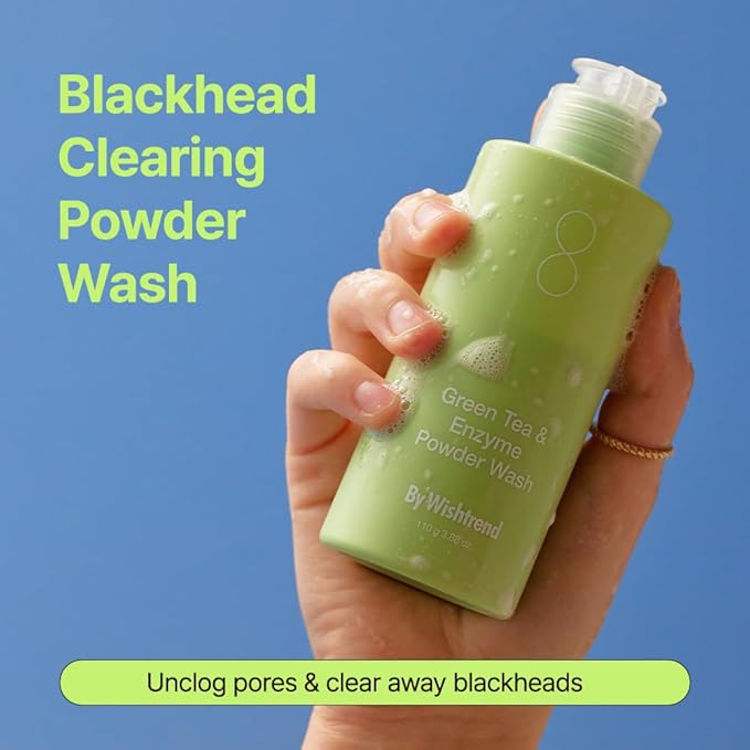 BY WISHTREND Green Tea & Enzyme Powder Wash, Gentle Cleanser for Oily & Sensitive Skin, Removes Impurities, Refine Texture, Deep Face Clean, 3.88 Oz