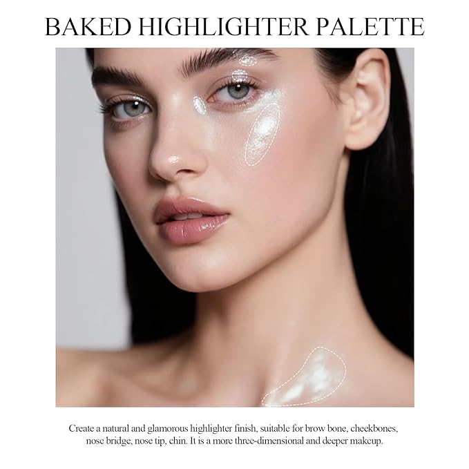 Highlighter Makeup Palette, High Glossy Face Illuminator Palette, Pearl Shimmer Smooth Baked Powder with Natural Glow Finish, Face Glitter Lasting Sparkling Luminizers Highlighter-PEARL