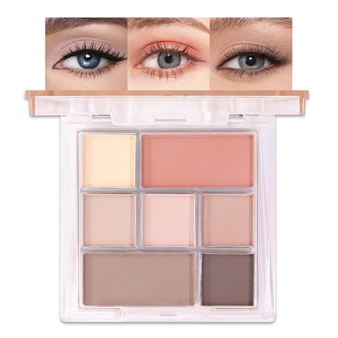 AMY'S DIARY 9-Color Soft Nude Matte Eyeshadow Palette, Peach Brown Neutral Shades for Natural Daily Makeup, Blendable Long-Lasting Highly Pigmented Eye Shadow for Work, School & Soft Glam Looks