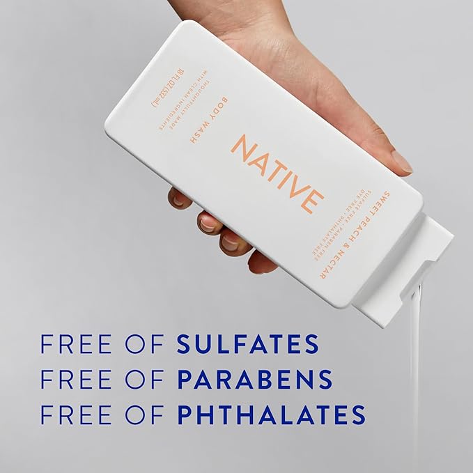 Native Body Wash Contains Naturally Derived Ingredients | For Women & Men, Sulfate, Paraben, & Dye Free Leaving Skin Soft and Hydrating | Sweet Peach & Nectar 18 oz