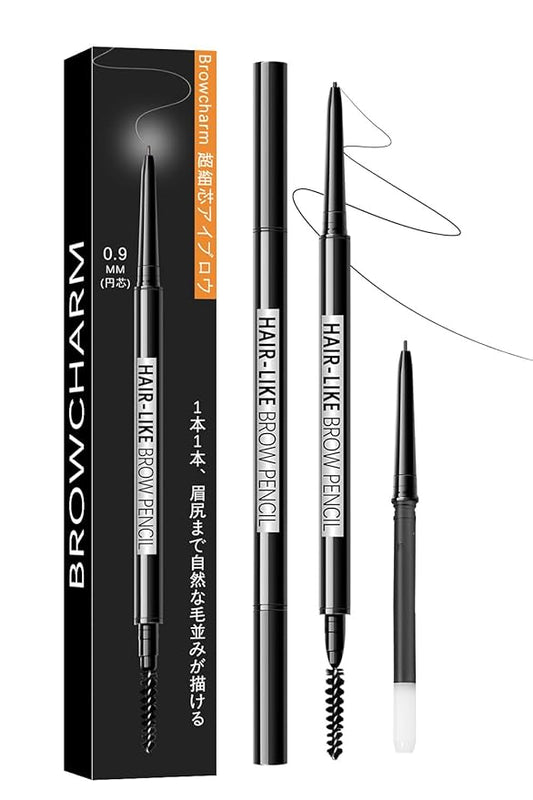 Browcharm Microblading Brow Pencil, 0.9mm Fine Tip, Waterproof Eyebrow Pencil, with 1+1 Same Color Refills, Shapes, Defines, Fills, and Contours for Full, Natural-Looking Brows (01 Black)