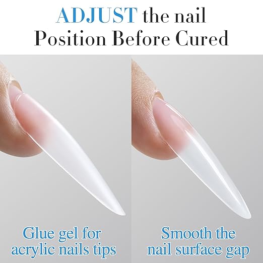 Double Rhythm 2 Pcs 0.5Oz Nail Glue Gel Set for False Acrylic Nail Tips and Press on Nails Gel Nail Polish Kit Nail Art Salon DIY Lamp Needed (Glue Clear)