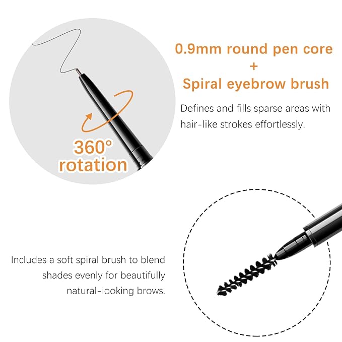 Browcharm Microblading Brow Pencil, 0.9mm Fine Tip, Waterproof Eyebrow Pencil, with 1+1 Same Color Refills, Shapes, Defines, Fills, and Contours for Full, Natural-Looking Brows (05 Deep Brown)