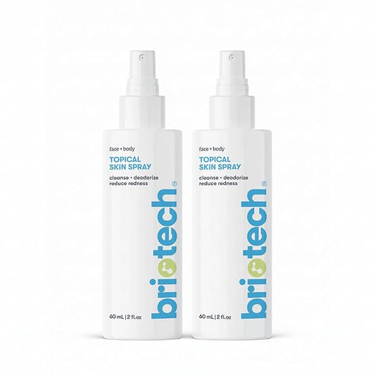 BRIOTECH Topical Skin Spray, Hypochlorous Acid Spray for Sensitive Skin, HOCl Facial Mist, Full Body Support Against Irritation, Calm Redness, Soothe Foot & Scalp, 2 oz Travel Size (2 Pack)