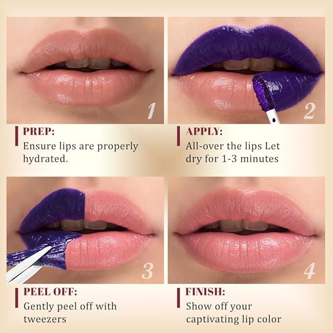 JUAAZIN Peel Off Lip Stain Tattoo with Tweezer - Peachy Rose Matte Lip Tint, Long Lasting Waterproof Transfer-Proof Lip Stain, Cruelty-Free Lip Masque for All Skin Types, Valentine's Day Gift 08#