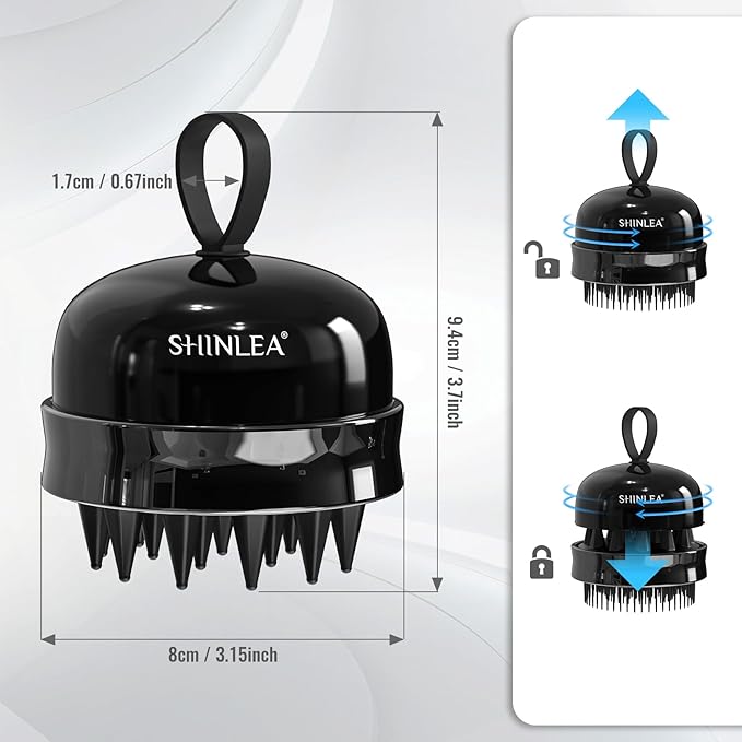 SHINLEA 2 in 1 Scalp Massager Hair Growth,Scalp Scrubber with Soft Silicone Bristles for Dandruff Removal,Shampoo Brush for Exfoliation,Head Massager for Both Wet and Dry Use (Black)