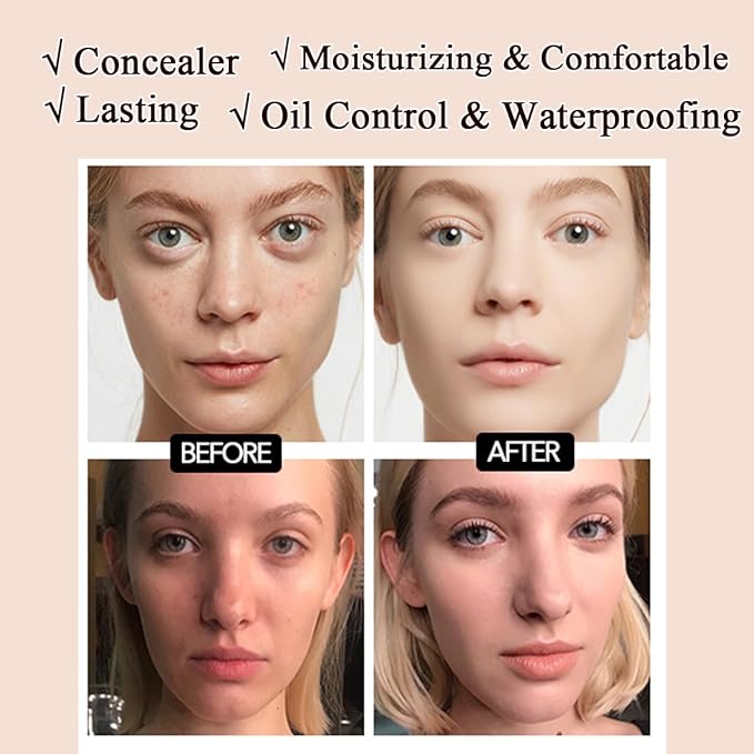 Air Cushion CC Cream Mushroom Head Foundation,BB Cream Makeup Foundation,Moisturizing Concealer,Long Lasting Full Coverage Waterproof,Even Skin Tone for All Skin Types (3# Dark Brown, 20g)