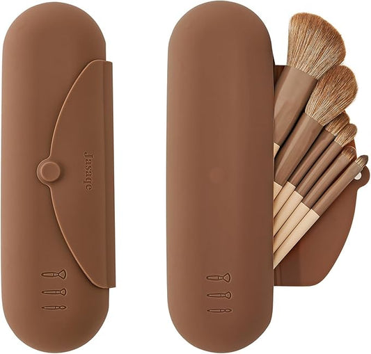 JASAQE Silicone Makeup Brush Holder，Travel Makeup bag-Soft Portable Cosmetic Face Brushes Holder，Large Travel Makeup Brush Case with Anti-Fall Out Magnetic Closure