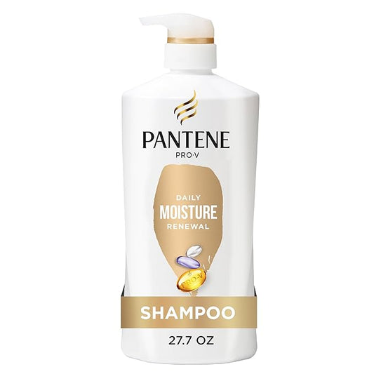Pantene Shampoo, Daily Moisture Renewal - Pro-V Nutrients for Dry, Color-Treated, Straight to Curly Hair, 72-Hour Hydration & Softness, Paraben Free, Cleanses, Strengthens Bonds, 27.7 Fl Oz
