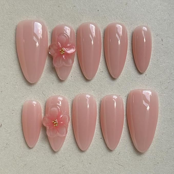 MAGLFELL Women Press On Nails - Medium Almond False Nails 10Pcs Luxury Handmade 3D Painting Art ABS Acrylic Artificial Fingernails (Size S)