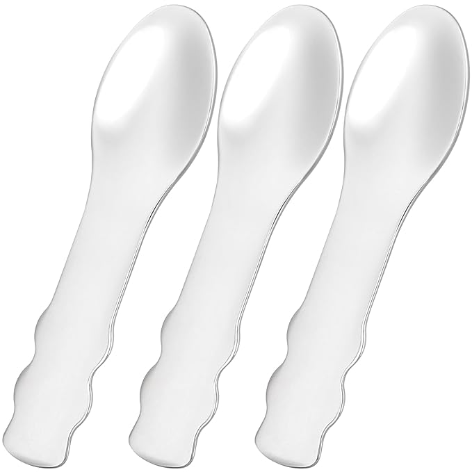 Pndeyo 3pcs Mini Metal Makeup Spatula, Reusable Cosmetic Cream Spatulas Spoon, Skincare Scoop Applicator Facial Massage Beauty Tools for Mixing and Sampling Face Eye Cream- Silver