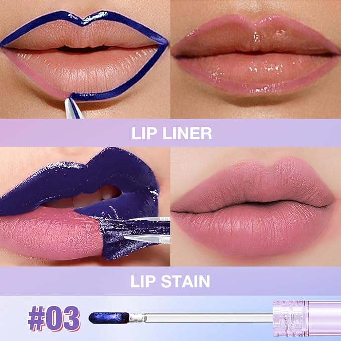 JUAAZIN Matte Lip Stain Peel Off Lip liner Tattoo, Peach Pink Liquid Lips Gloss Peel Off Masque, for Women Long Lasting Waterproof Lipstick Lip Tint Stain, Transfer-proof for All Skin Types 03#