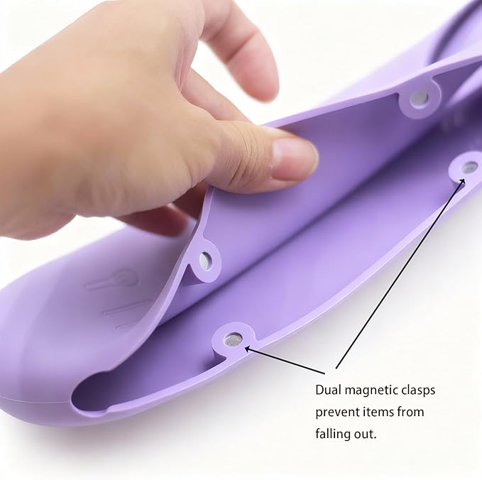 TacoMynxify Magnetic Silicone Makeup Brush Holder – Portable Cosmetic Brush Organizer Case, Travel Makeup Tool Storage for Purse, Bag & Beauty Essentials (Purple)