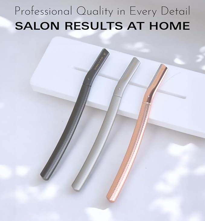 Beauty Power Eyebrow Razor with 6 Blades & Travel Case – Face Razors for Women & Men, Eyebrow Trimmer Shaper with Precision Cover, Facial Shaver & Dermaplaning Tool for Smooth Skin (Rose Gold)