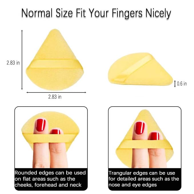 Triangle Powder Puff, 6Pcs Soft Velour Face Powder Puff, Setting Makeup Triangle Puffs for Face Loose Powder Wet Dry Makeup Tool (Yellow)