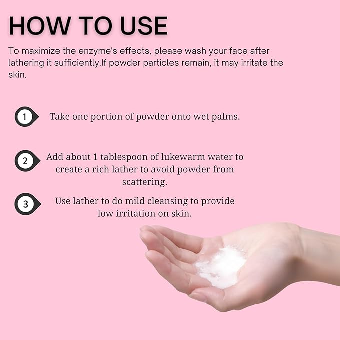 Japanese Powder Face Wash 0.4g 32pcs 1pack - Gentle Exfoliating Enzyme Cleanser for Smooth, Even skin tone - Travel-Friendly & Hygienic - Moisturizing Rice Powder Cleanser - Pink