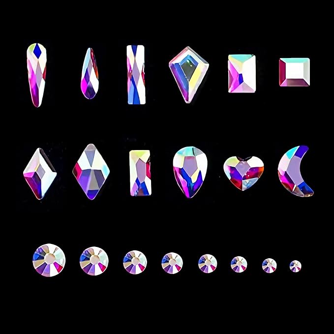 Yzzseven 12 Types of 600 Crystal AB Diamonds + 2500 Flat Rhinestones Mix 20 Styles Flatback DIY Crafts Rhinestone Crystals 3D Ornament‌s Flat Back Stones Set + Tweezers + Drill Pen