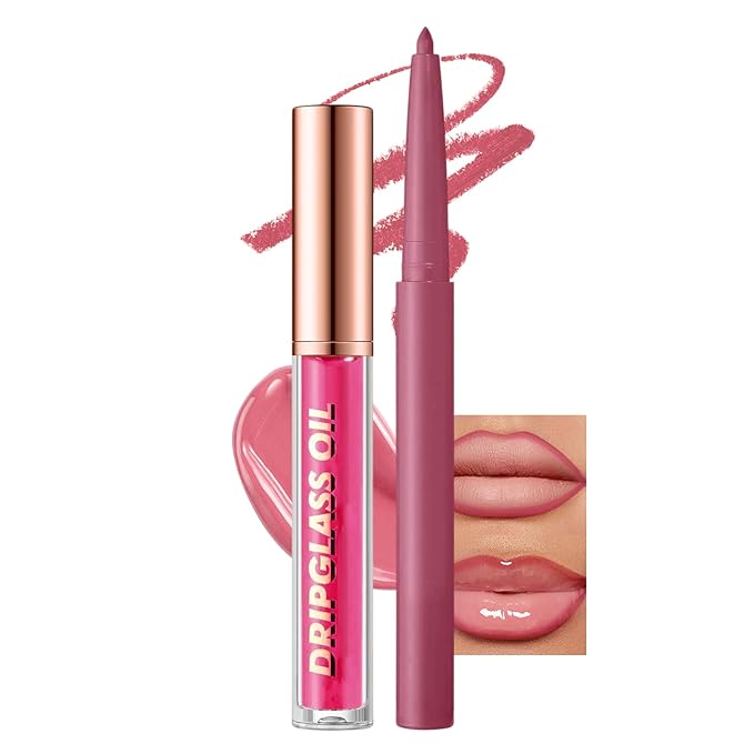 Jutqut Pink Lip Liner and Gloss Lip Kit, Waterproof Long-Lasting Combo Set with Matte Lip Liner Pencil and Non-Sticky Pluming Tinted Gloss, Highly Pigmented Lipliner Set for Women (09 Pink)