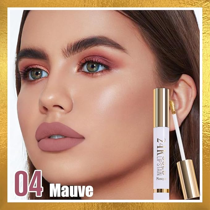 JUAAZIN 2Pcs 2025 New 24K Gold Liquid Lip Gloss Peel Off Lip Stain Tattoo with Tweezer, Lips Stain Peel Off Masque, Long Lasting Waterproof Lip Tint Stain, Transfer-proof for All Skin Types 03#+04#