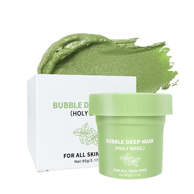 Holy Basil Bubble Deep Cleansing Mask with Carbonated Water for Pore Cleansing & Blackhead Removal, Korean Clay Bubble Wash-Off Facial Pack, 90g / 3.17 oz (01)