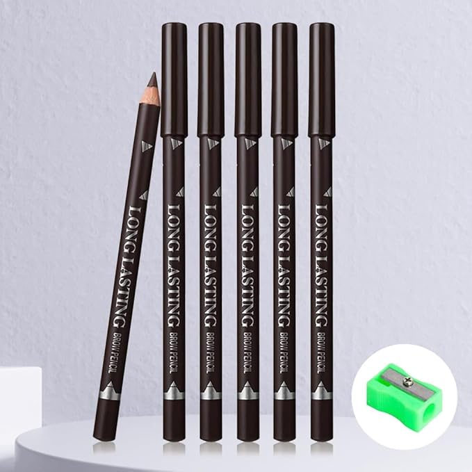 Brown Eyebrow Pencils for Women with Sharpener, 6Pcs Hard-Core Wooden Eye Brow Eye Liner Pencils for Beginner Makeup, Waterproof & Sweat-Proof-Dark Brown