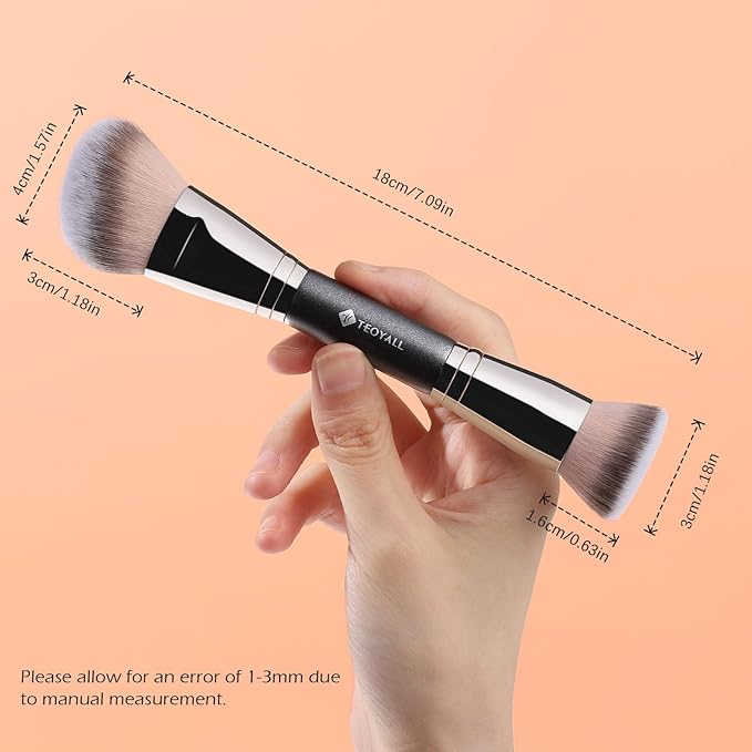 TEOYALL Dual-Ended Foundation Contour Brush, Flat Top and Angled Synthetic Bristles for Bronzer Liquid Cream Powder