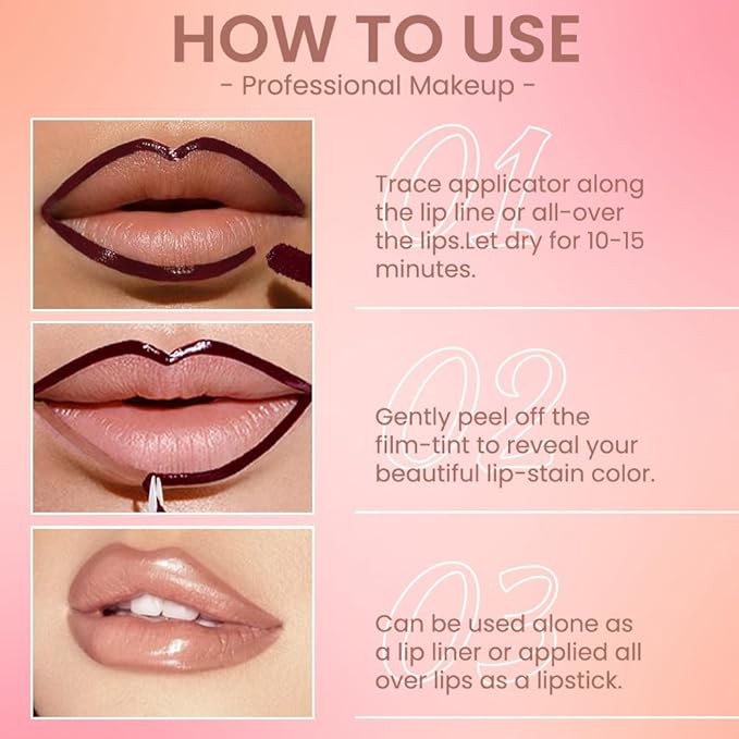 JUAAZIN Matte Lip Stain Peel Off Lip liner with Tweezer, Brownish Red Peel Off Lip Stain, Long Lasting Waterproof Lipstick Lip Gloss Tattoo, Transfer-proof for All Skin Types, 0.12 fl oz 03#