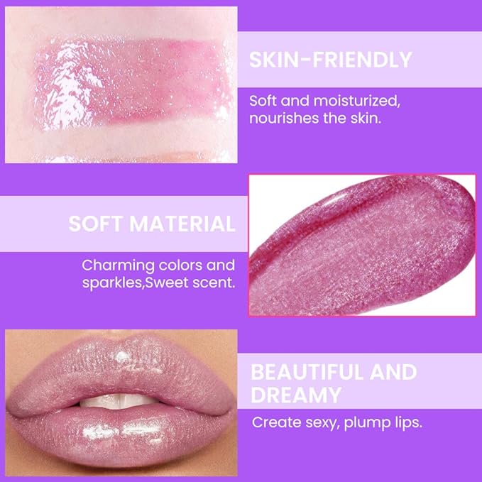Hxssll Glitter Liquid Lip Gloss,Lavender Shimmer Lipstick, Waterproof Shimmer Lip Stain Lip Glaze, High Shine Long Lasting Shiny Lip Color Makeup 04#