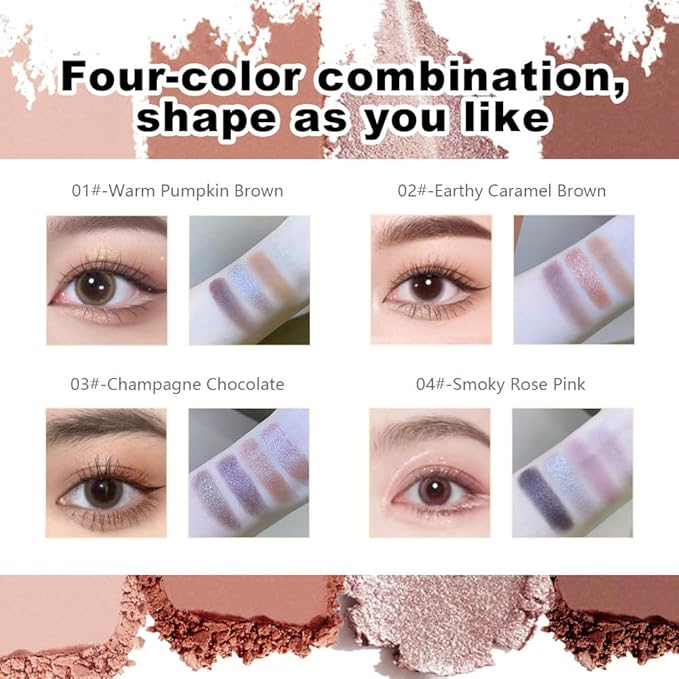 Nude Eyeshadow Palette 4 Colors, Warm Pumpkin Brown Matte & Shimmer Neutral Eye Shadow Quad, Highly Pigmented Long-Lasting Blendable Formula, No-Fallout Daily Makeup Palette for Work, 1#