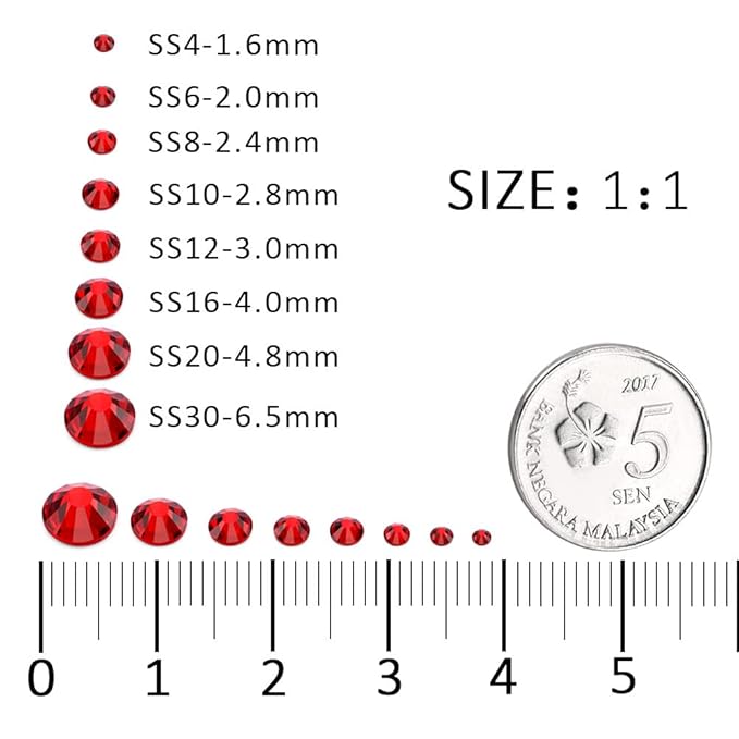 1440Pcs Ruby Red Crystal Rhinestones,Glass Flatback Rhinestones Gemstones for Nail Face Makeup Art Crafts Clothes Decoration -(SS12,3.0mm,Ruby Red)