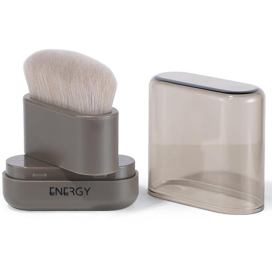 ENERGY Kabuki Foundation Brush with Cover – Adjustable Head, Small Travel Makeup Brush for Cream, Liquid, Powder, Bronzer or Highlight, Face Contour Brushes for Easy Blending, Self Tanner Mini