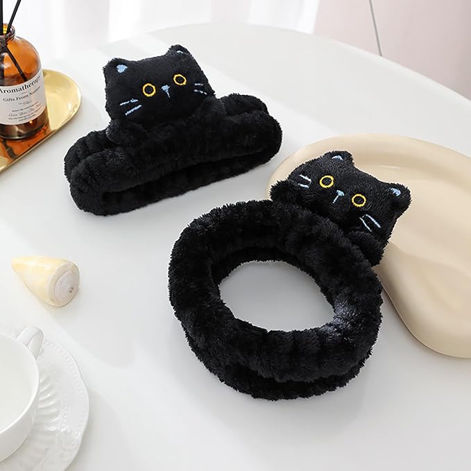 Gniwhd 9PCS Cute Cat Ears Spa Headband for Washing Face Makeup Skincare Headband with Wrist Bands, Sleepover Party Supplies for Women/Teen Girl Trendy Stuff Present (9PCS 3D cat)
