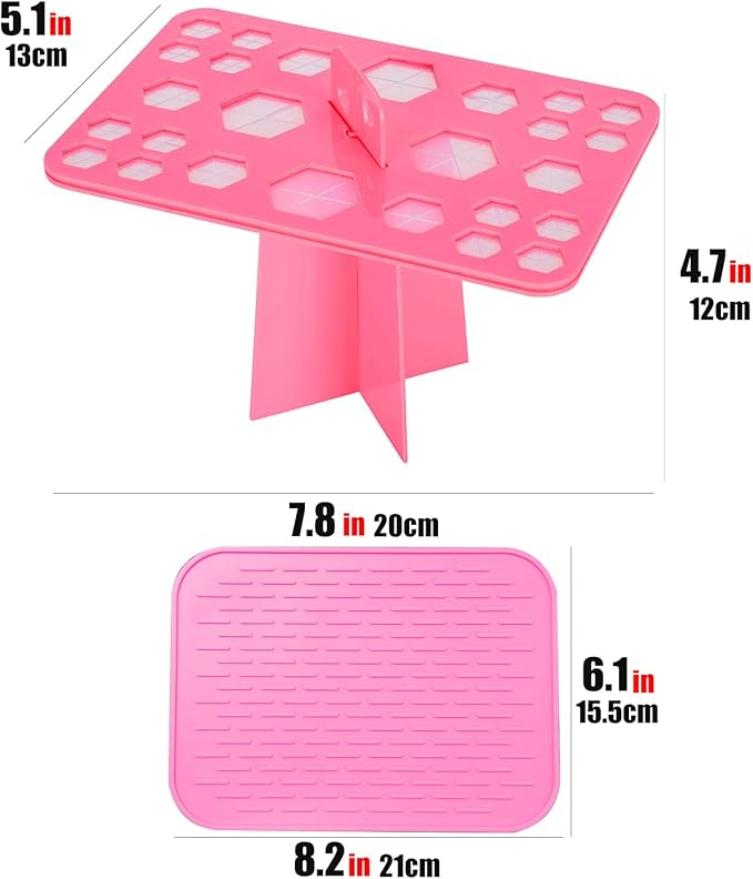 Acrylic Brush Holder, 26 Slots Drying Holder Rack, Makeup Brush Storage Organizer for Hanging, Display Stand Upside Down with Suction for Women Girls (Pink)