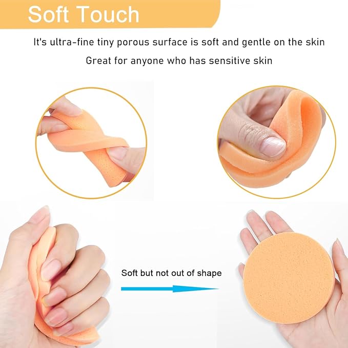 Mgiflw Compressed Facial Sponge,Reusable Makeup Blender 60 Count,Soft Round Wash Sponges for Estheticians Makeup Removal,Face Cleansing Exfoliating Compress Spa Pads for Women,Orange