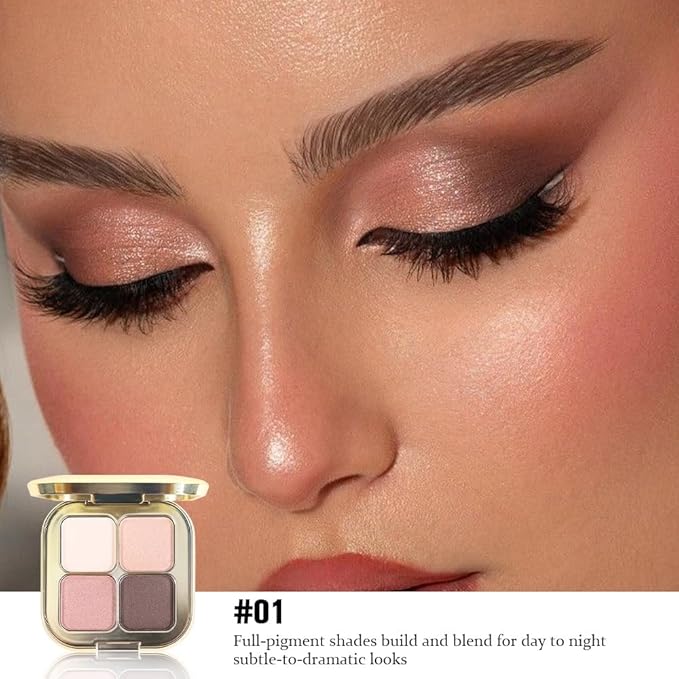 Nude Champagne Brown 4Colors Eyeshadow Makeup Palette with Mirror,Natural Neutral Powde Eye Shadow Palettes for Older Women,Long Lasting Naturing-Looking,Lightweight Eye Makeup Kit Travel Size,Vegan