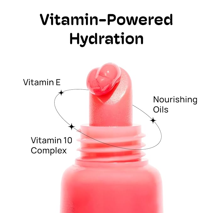 MIXIK 123 Lip Jelly, Sheer Glossy Lip Gloss with Vitamin 10 Complex & Nourishing Oils, Hydrating, Vegan, Cruelty-Free, Non-Sticky Jelly Lip Stain, 0.3 fl oz (9ml) (Peach Pink)