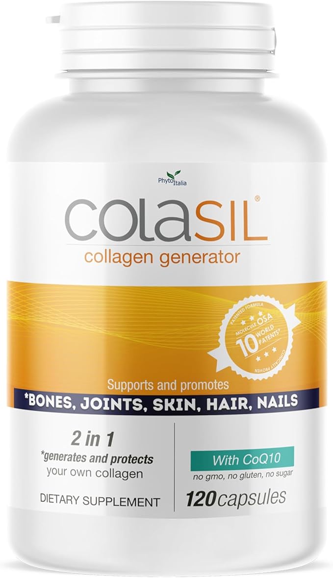 Colasil Collagen Booster Capsules – Organic Silica (OSA) + Hydrolyzed Collagen Generator Supplement for Hair, Skin, Nails, Bones & Joints – High Absorption, Non-GMO, Allergen-Free, 120 Capsules