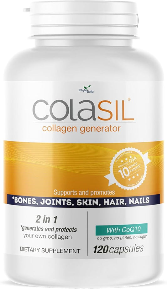 Colasil Collagen Booster Capsules – Organic Silica (OSA) + Hydrolyzed Collagen Generator Supplement for Hair, Skin, Nails, Bones & Joints – High Absorption, Non-GMO, Allergen-Free, 120 Capsules