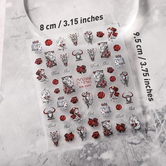 4 Sheets 3D Nail Stickers Package 4 Styles Self-Adhesive Small Nail Art Stickers Accessories for Women and Girls Manicure Decorations